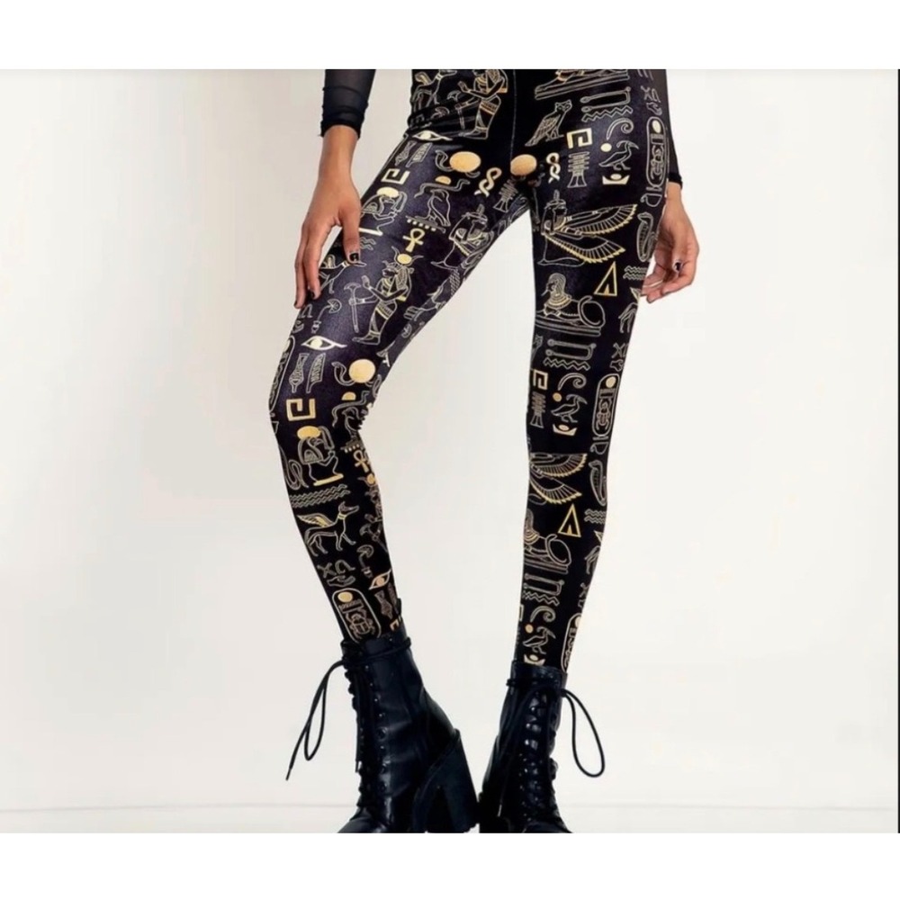 Blackmilk women's large hieroglyphics Egyptian velvet gold black leggings